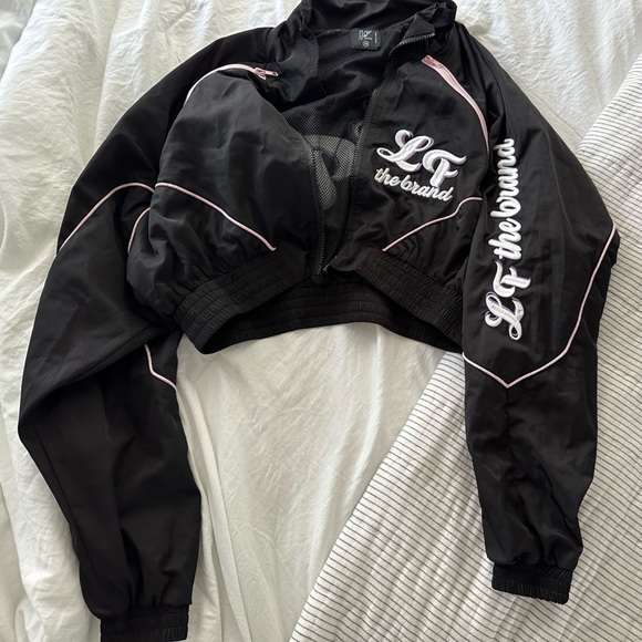 LF cropped windbreaker jacket. XS. Gently used. Black/white/pink. - Picture 1 of 4